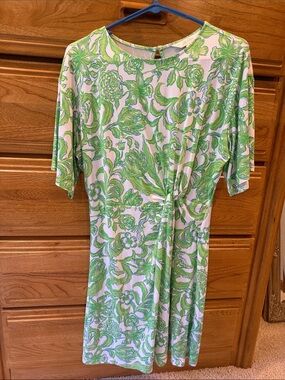Lilly Pulitzer Green and White Floral Twist-Front Midi Dress